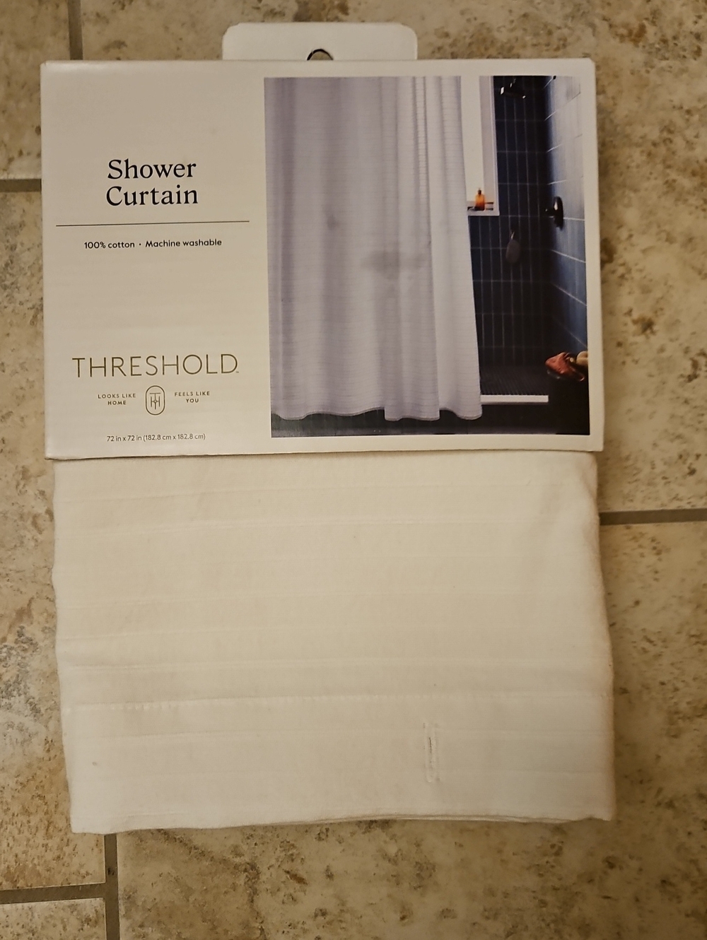 Threshold White Stroped Cotton Shower Curtain NWT